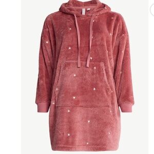 Joyspun Oversized Hooded Plush Lounger Pink Heart Print 3X NWT